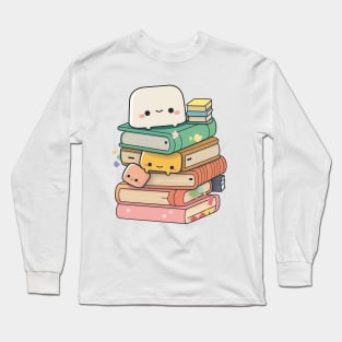 Whimsical Reading Buddy - Adorable Kawaii Character Design for Book Lovers Long Sleeve T-Shirt